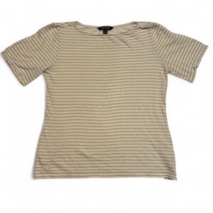 Lauren Ralph Lauren Black Label Women's Medium Knit Stripe T Shirt Gold Metallic